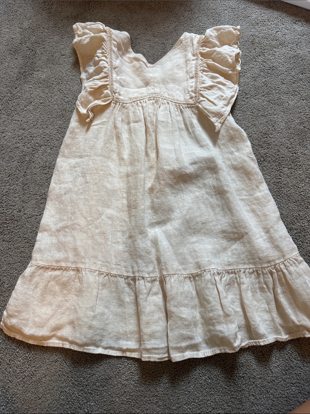 Zara Cream Ruffle Sleeve Linen Dress